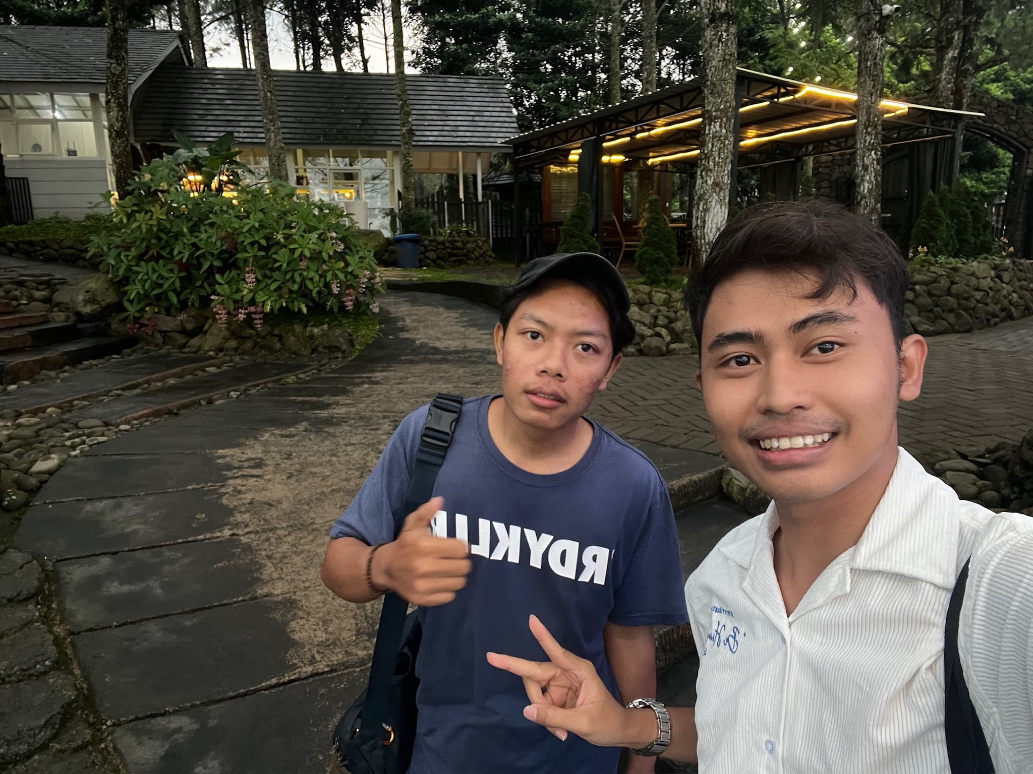 Mas Jihan and Robby on a Mojokerto trip at dusk